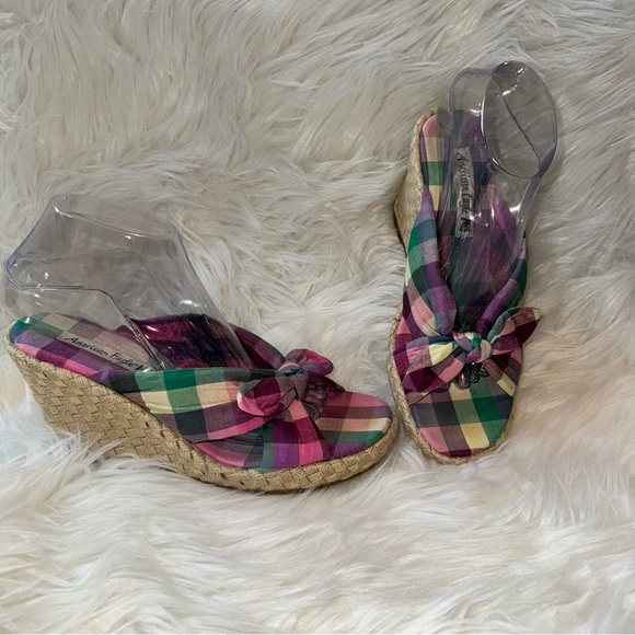 American Eagle Outfitters Pink and Green Wedge Sandals Espadrille Size 8 - Picture 1 of 9